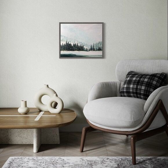 Original Oil Painting, Snowy Lake with Pines, Winter Landscape Art 16x20 Signed - Picture 6 of 8